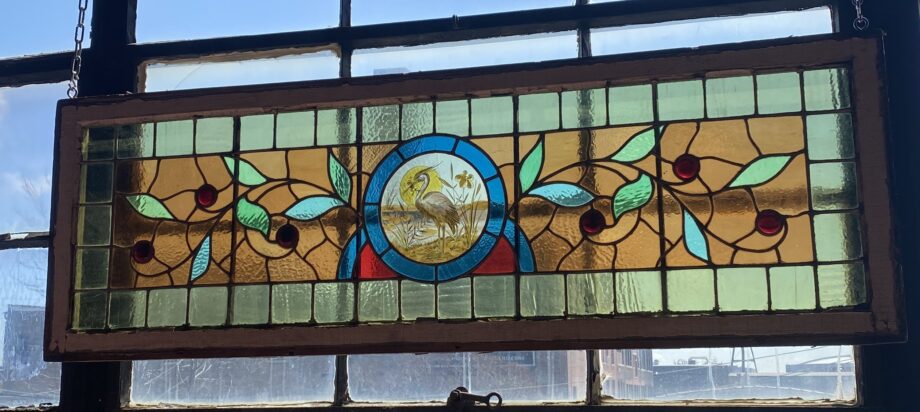 Stained Glass Transom Window w Crane Center