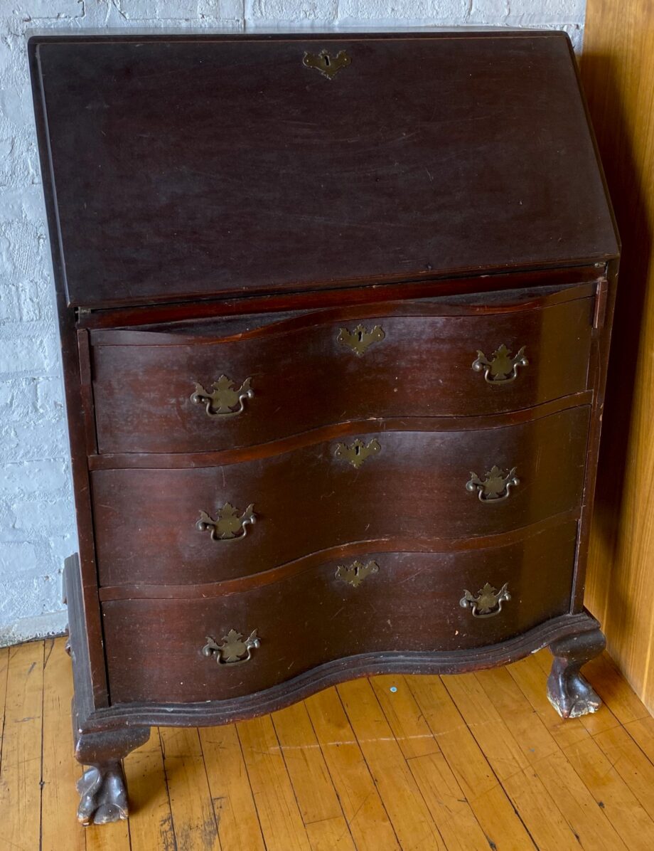 Dark Wood Secretary w 3 Drawers