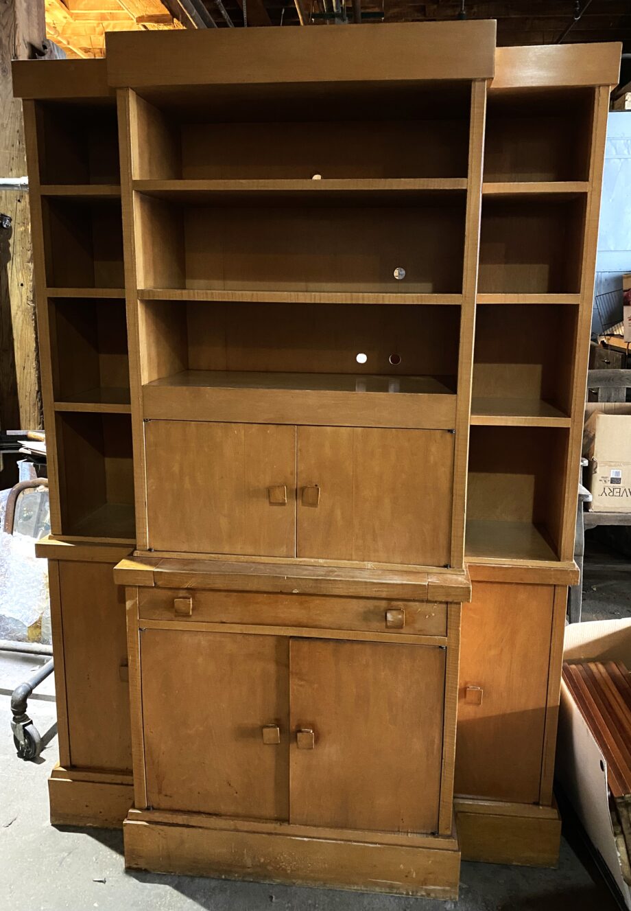 Light Wood MCM Kitchen Bar Hutch w 6 Doors and 1 Drawer