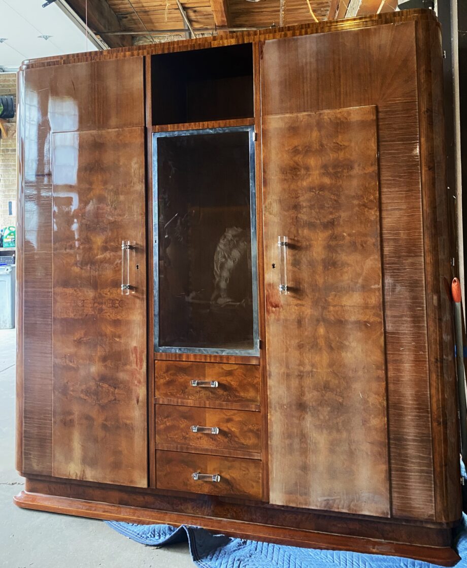 1920s French Art Deco Wardrobe w Glass Door