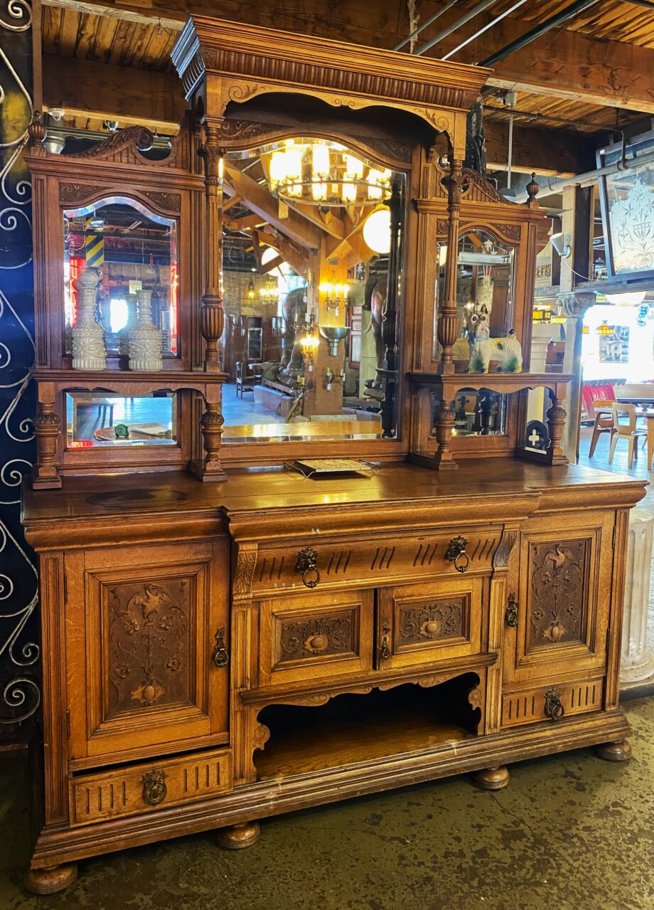 Large Ornate Carved Antique Hutch w 5 Mirrors