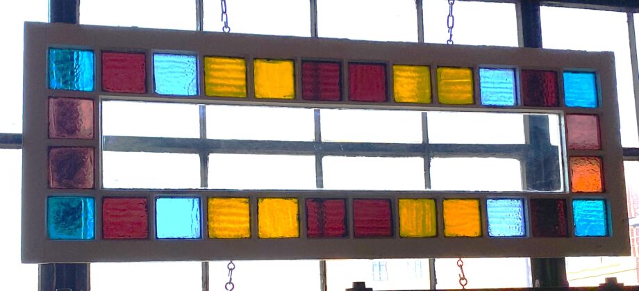 Multi Colored Squares Stained Glass Transom Window from 2821 N Orchard