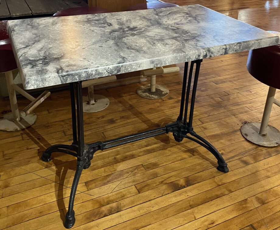 Faux Marble Top Table w Iron Base from Bistro Zinc