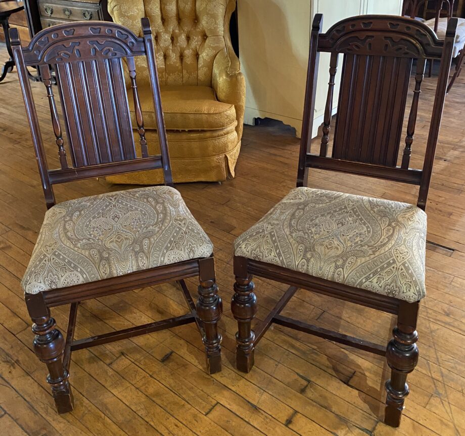 Dark Wood Ornate Carved Chair w Paisley Pattern