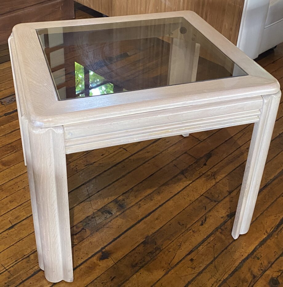 Blonde Wood Smoke Glass Side Table