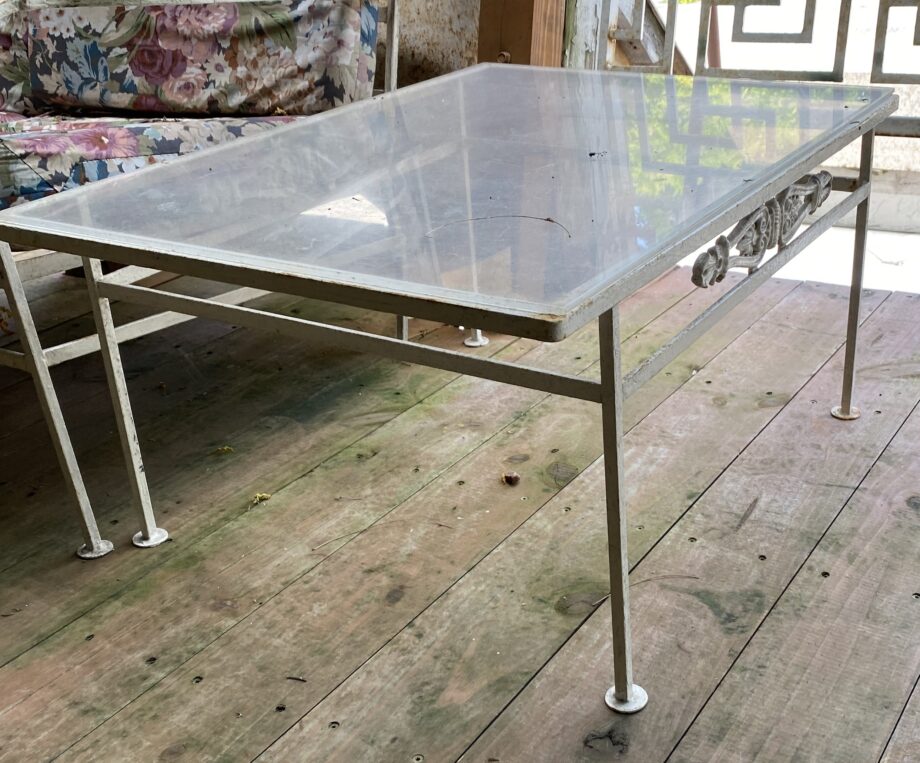 White Iron Base Coffee Table w Plexi Top