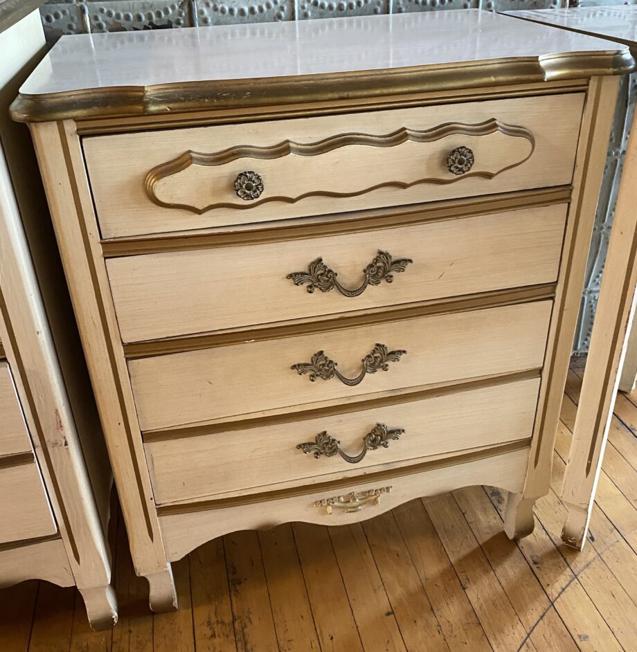 White Nightstand w Gold Trim and 4 drawers