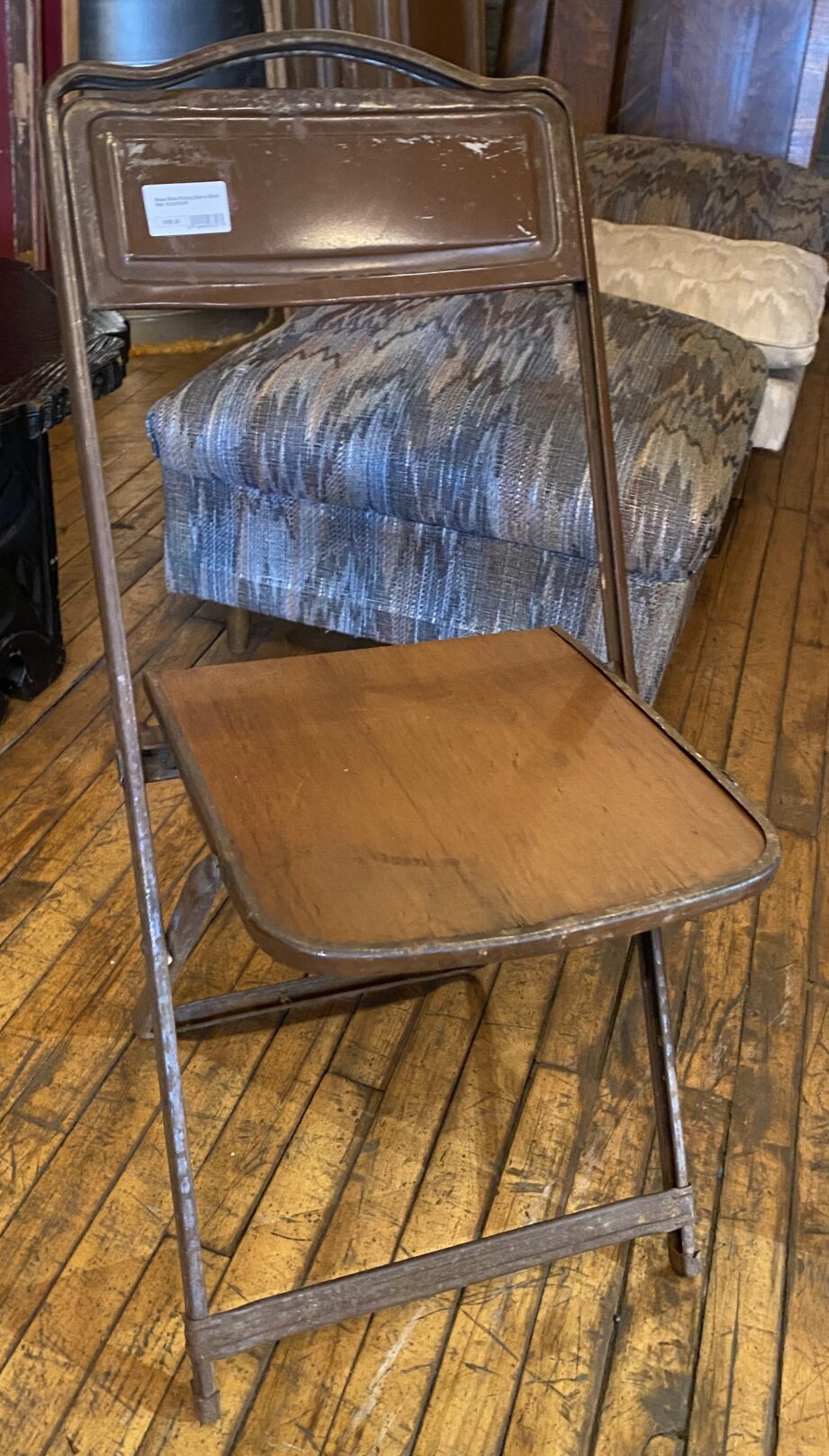 Brown Metal Folding Chair w Wood Seat