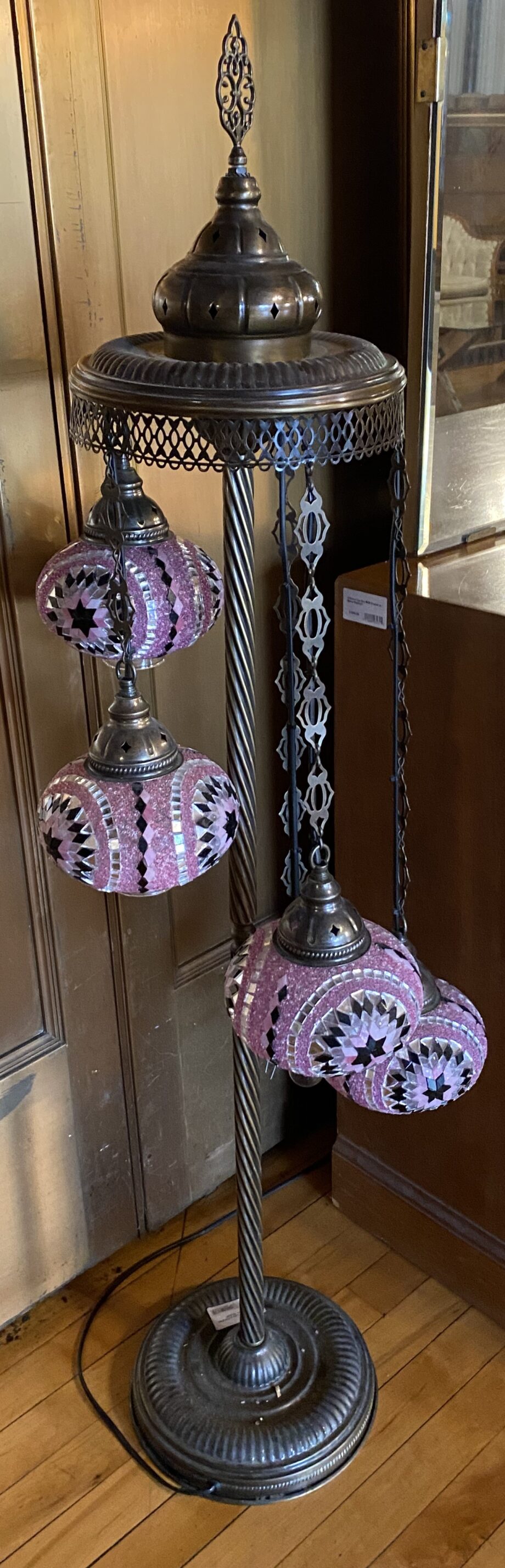 Moroccan Table Lamp w Pink Black and Mirror Shade