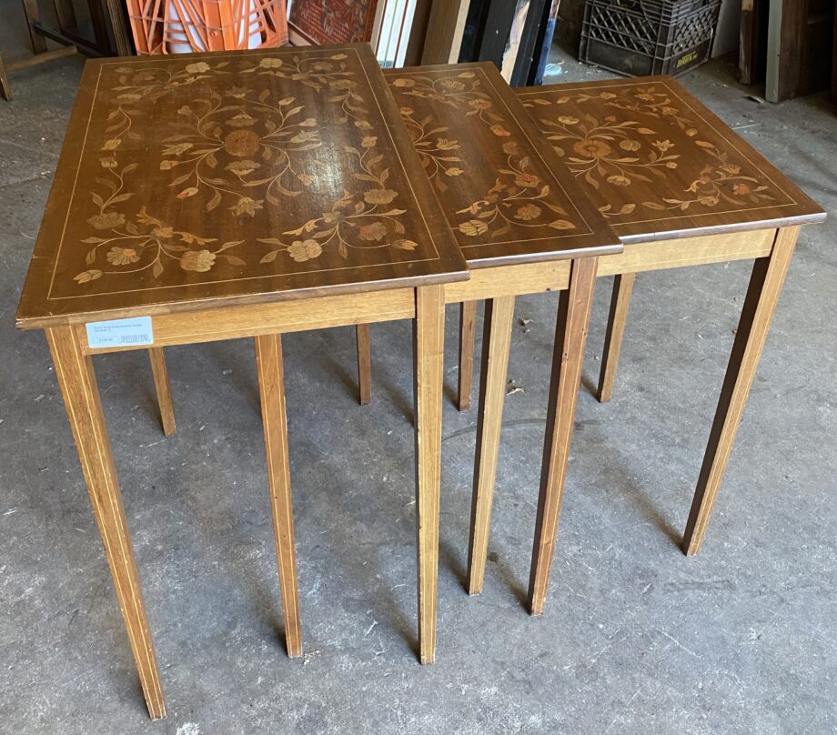 Floral Wood Inlay Nesting Tables