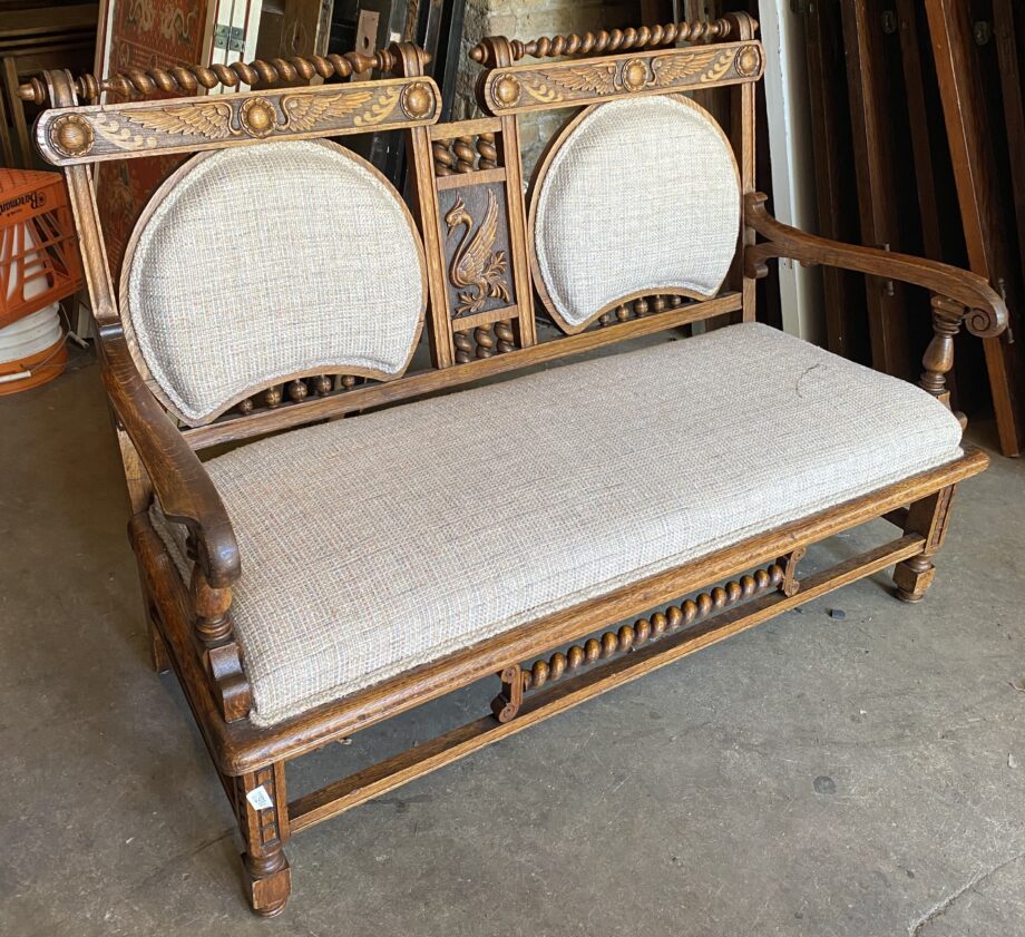 Twist Wood Loveseat w Tweed Upholstery