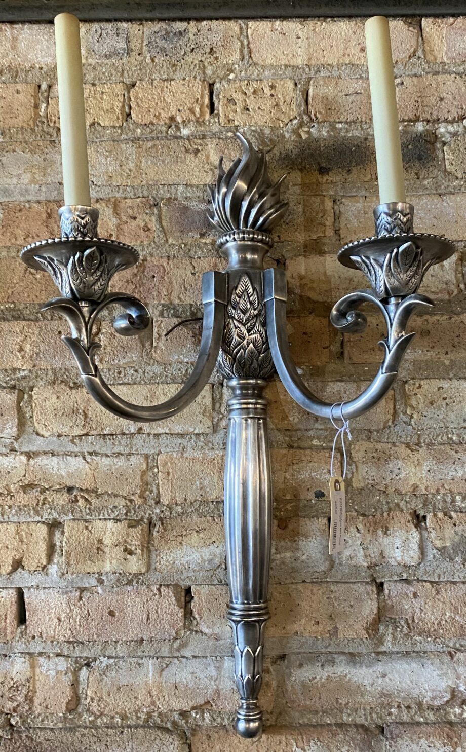 Large Two Arm Torch Style Pewter Sconce