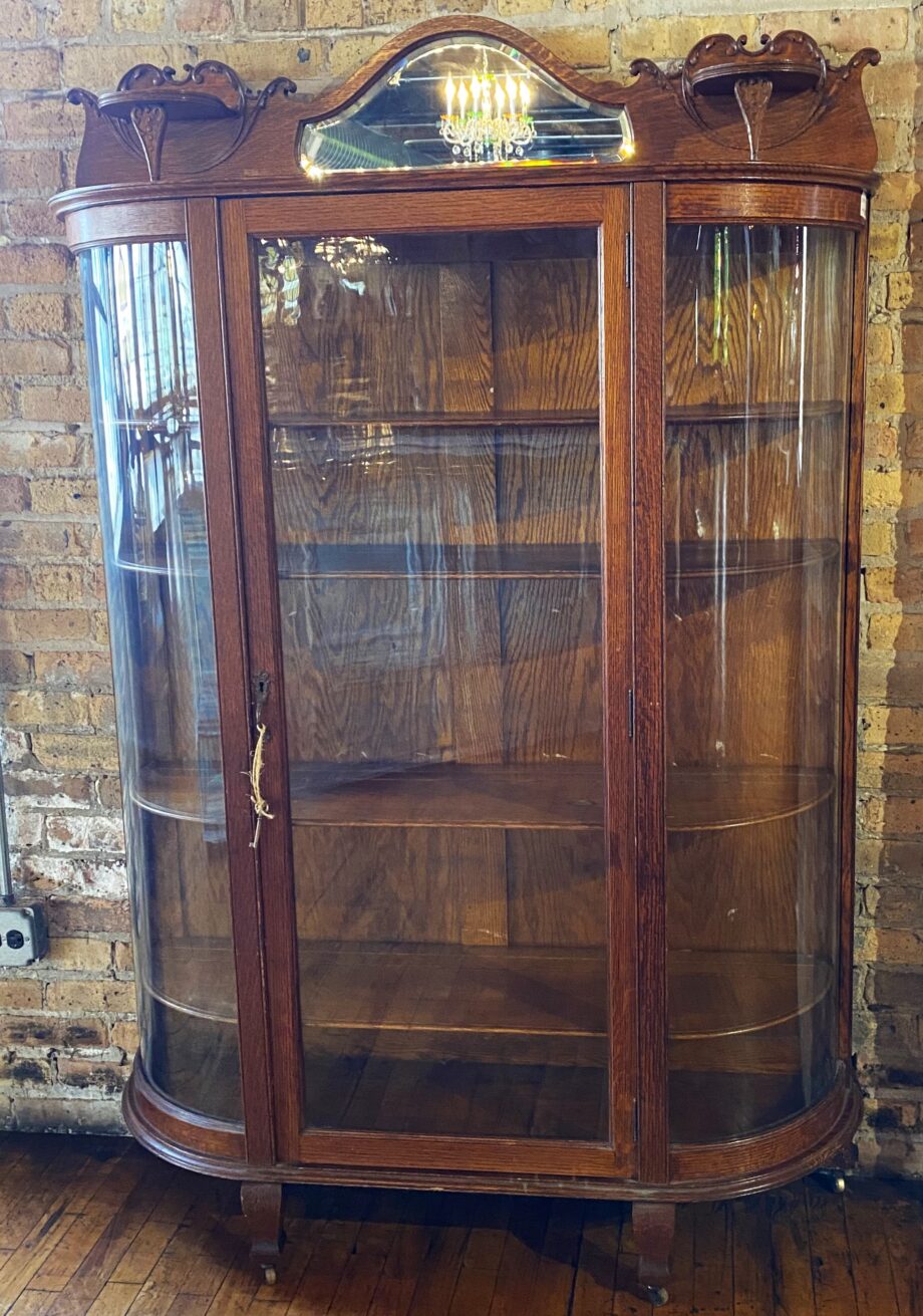 Curved Glass 5 Shelf Curio Cabinet