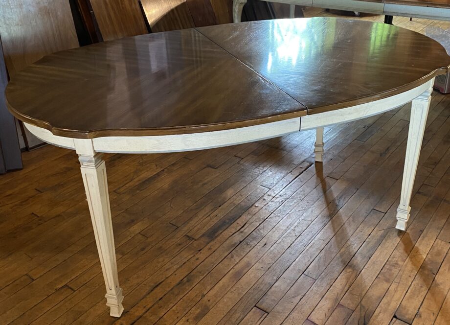 Wood Top Table w Ivory Legs and 1 Leaf