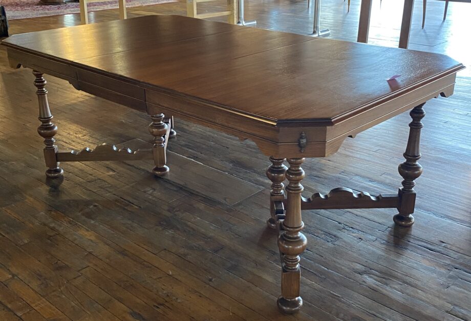 Light Brown Carved Triangular Base Table w Leaf