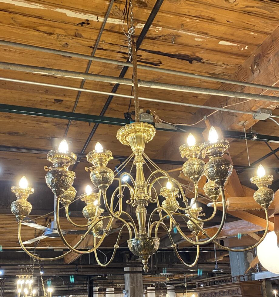 Golden Etched 12 arm Chandelier w Chain