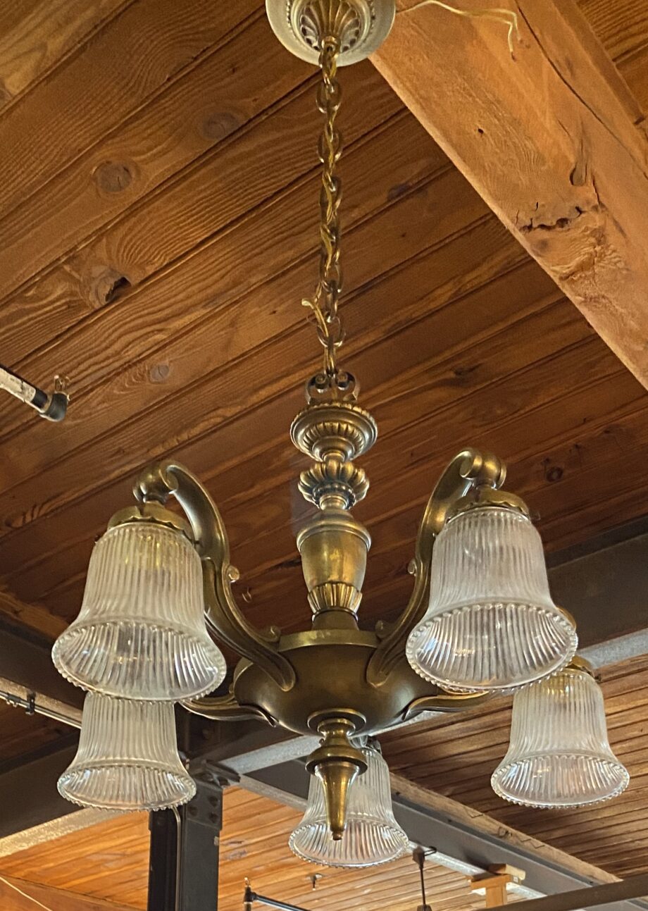 5 Light Heavy Brass Chandelier w Tulip Shades