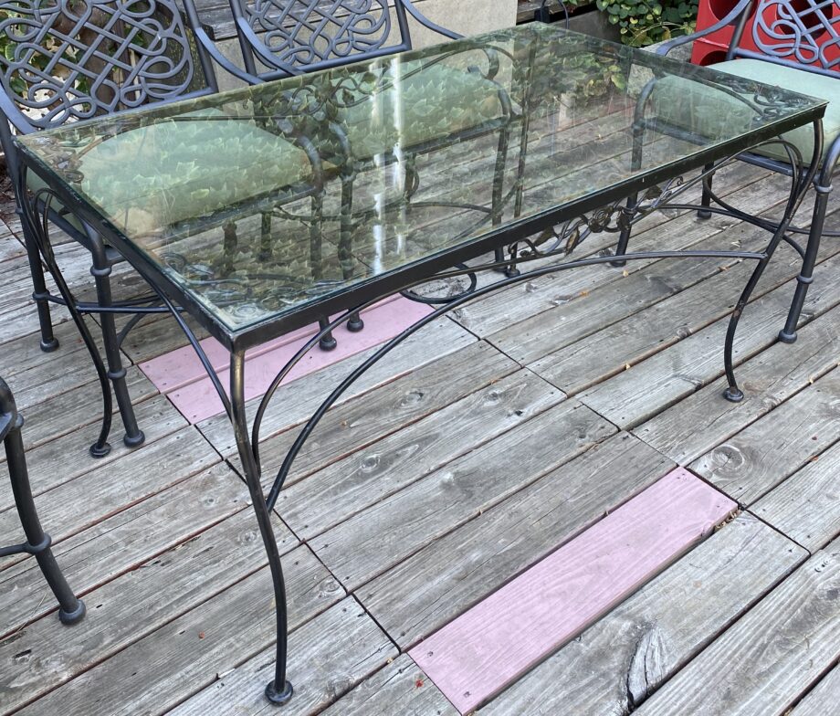 Iron Patio Table w Glass Top and Flowers