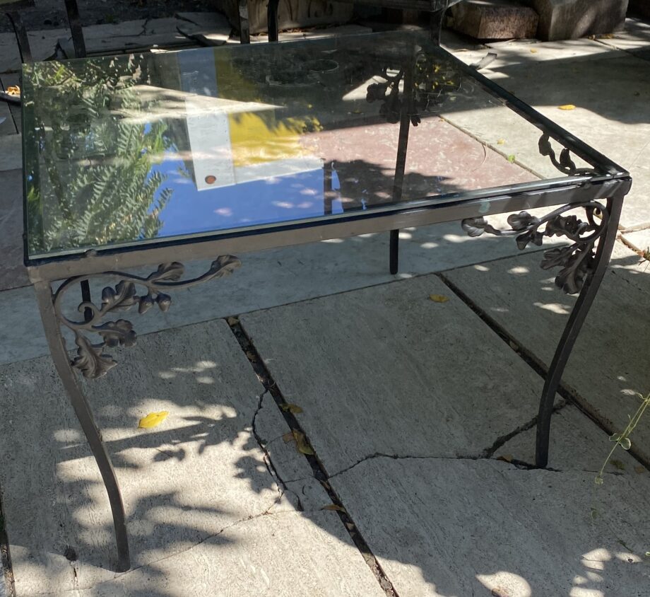 Iron Patio End Table w Glass Top