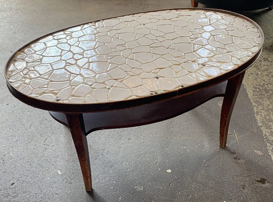 Stone Mosaic Top Wood Base Coffee Table