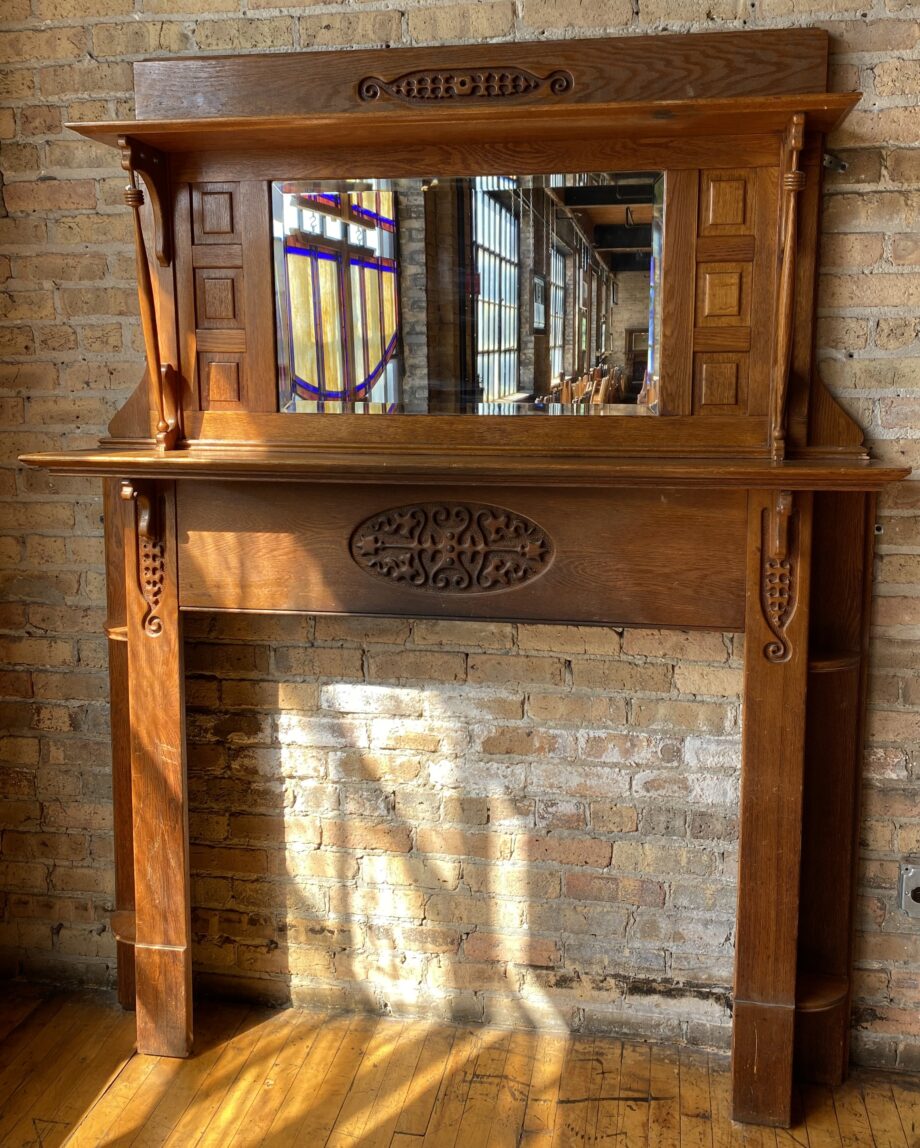 Light Wood Mission Style Full Mantel w Shelves and Mirror