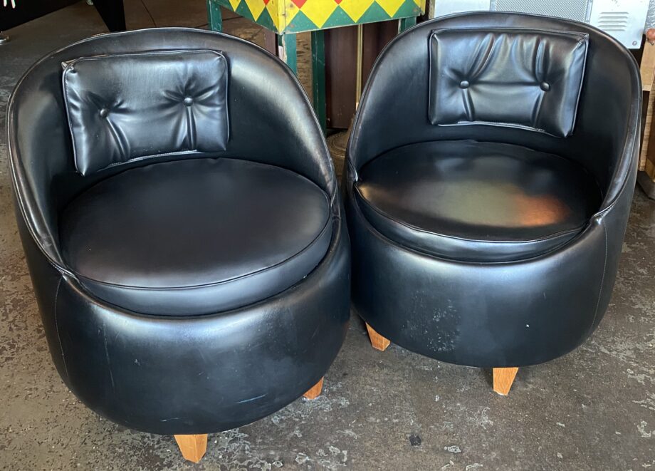 Black Leather Barrel MCM Style Chair