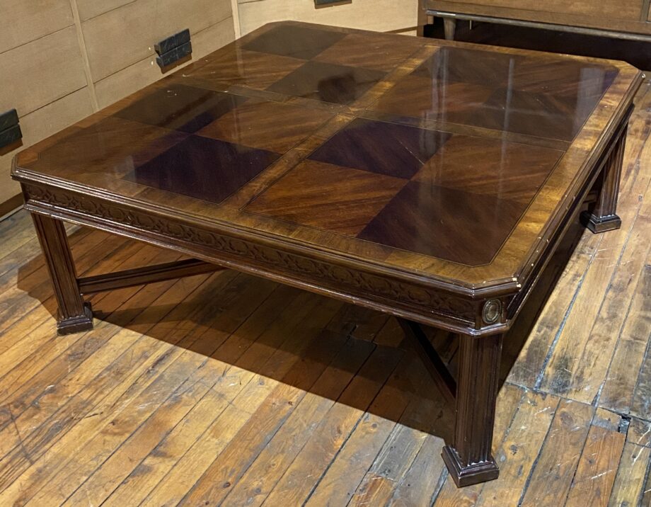 Large Dark Wood Coffee Table w Checkered Chevron Pattern