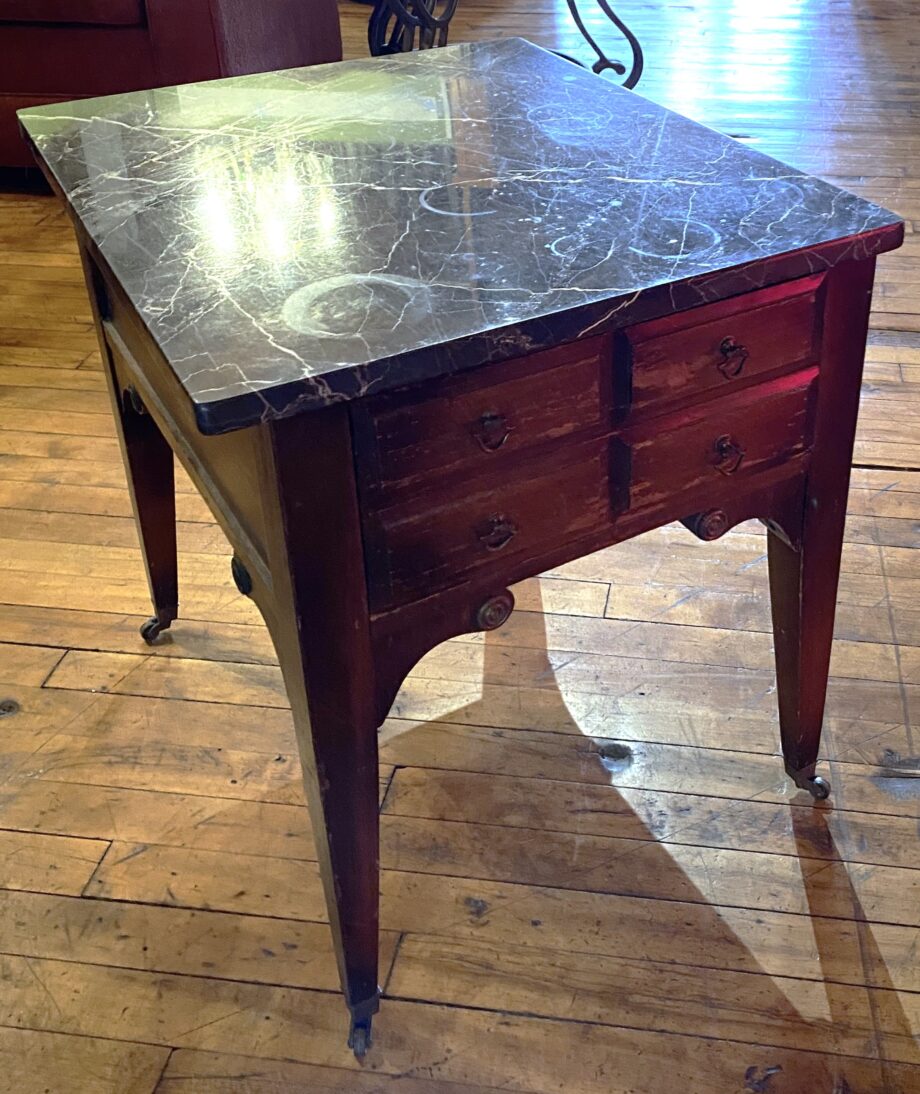 Black Marble Top End Table w 1 Drawer and Casters