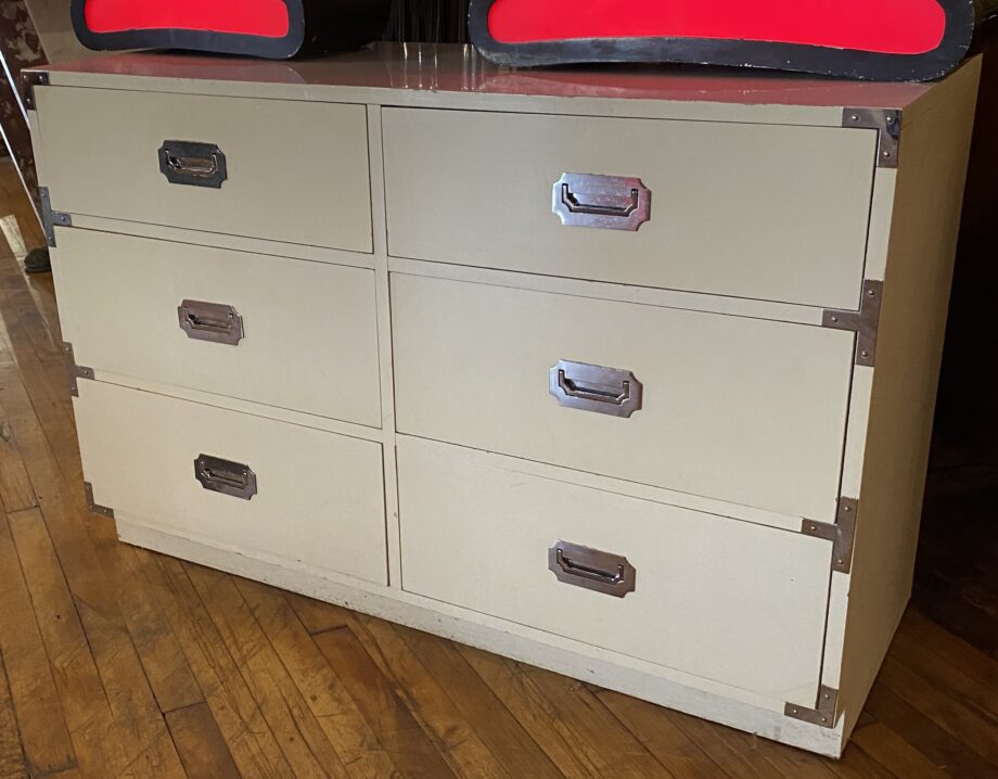 White and Manila 6 Drawer Dresser w Metal Accents