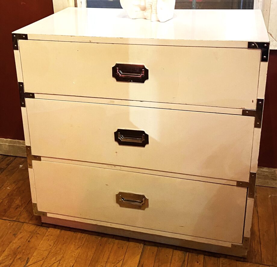 White and Manila 3 Drawer Dresser w Metal Accents