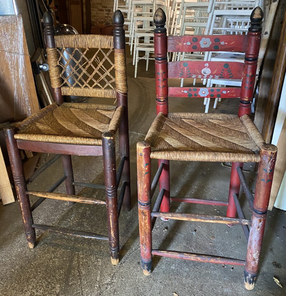 Tall Wood Post Wicker Seat Barstool