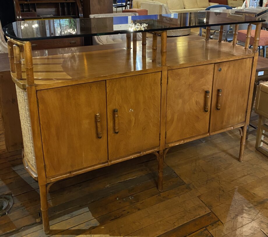 Rattan and Wicker Sideboard w Smoke Glass