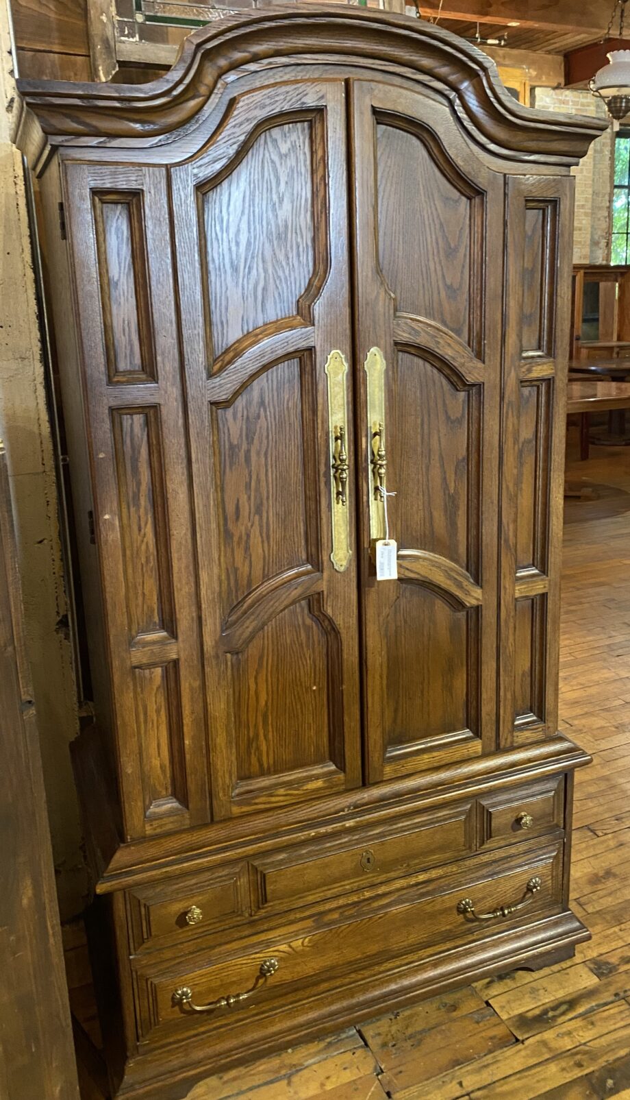 2 Door Oak Armoire w 5 Drawers and 6 Cubbies