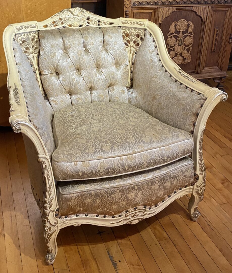 Cream Carved Wood French Provincial Chair