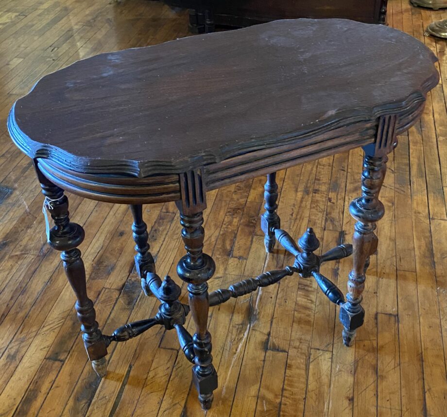 Refinished Carved Spindle Legged  End Table