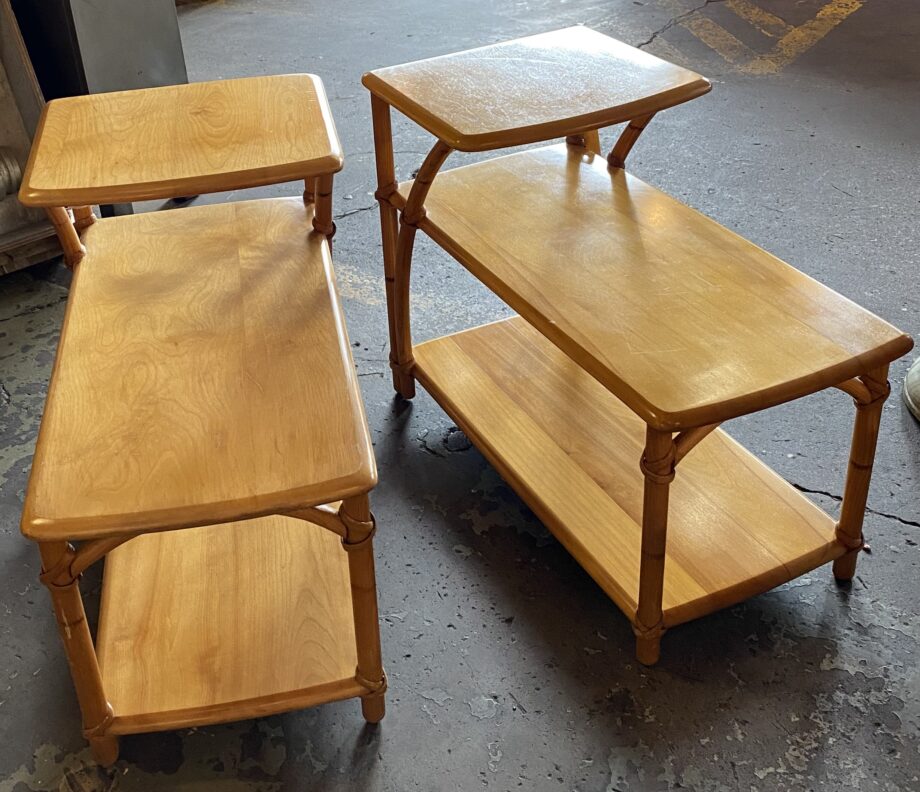 Haywood Wakefield PAIR Rattan End Tables