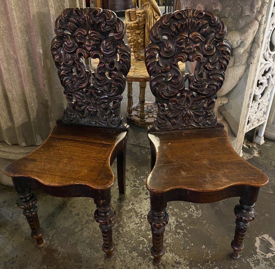 Victorian Carved Face Shield Back Chair PAIR