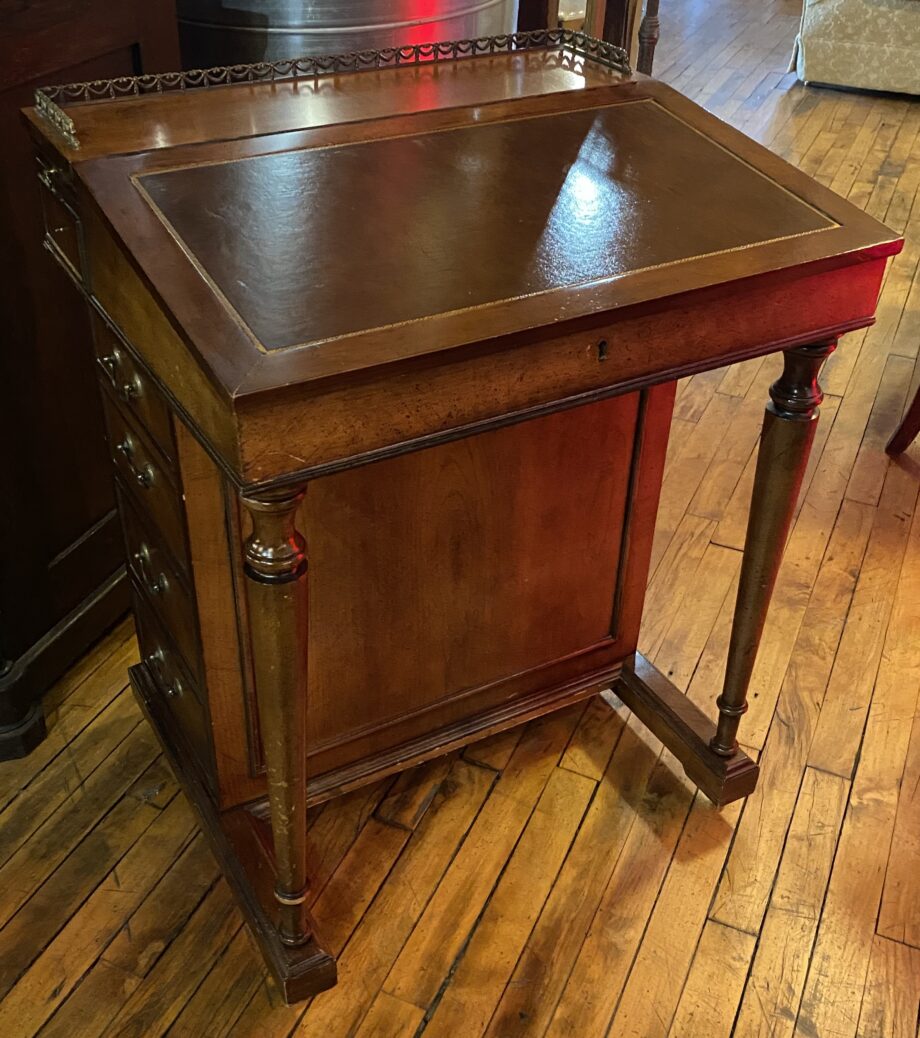 Small Leather Topped Secretary Desk w Four Drawers