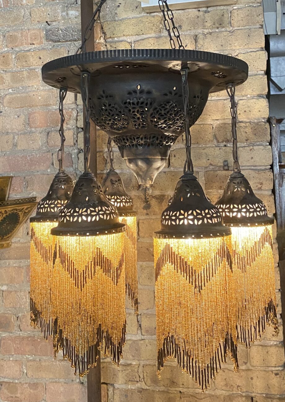 Moroccan Hanging Light w Beaded Shades