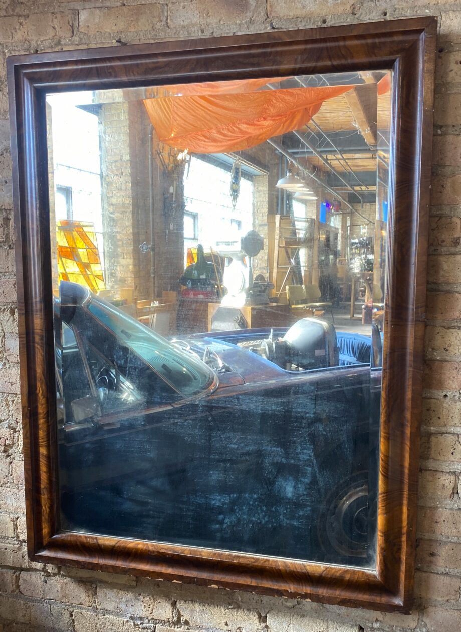 Large Burled Wood Framed Beveled Mirror