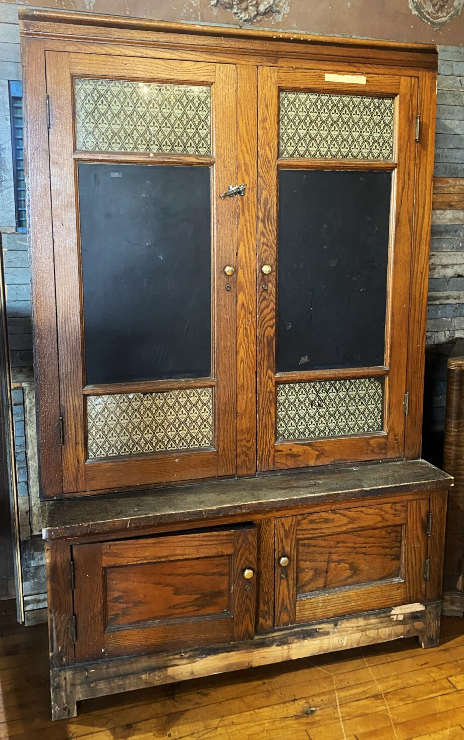 Antique Wood School House Cubby w 2 Glass Doors