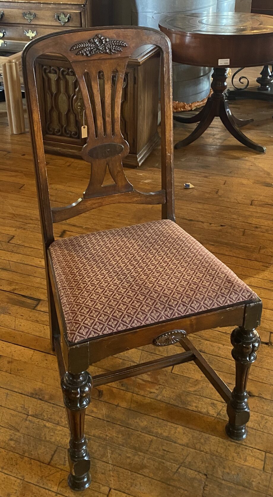 Maroon Floral Upholstered Dining Chair