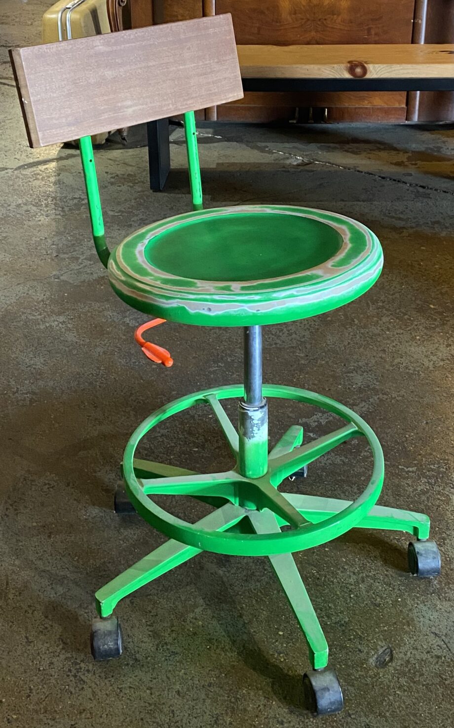 Neon Green Adjustable Shop Chair w Wood Back