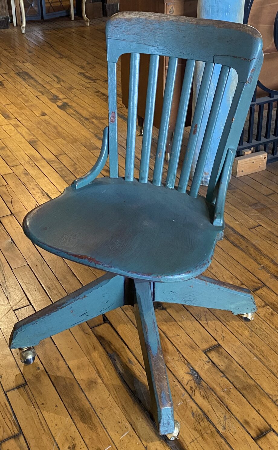 Antique Blue Wood Rolling Chair