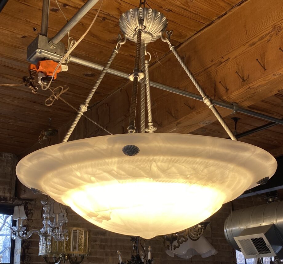 Large Art Deco Clouded Dome Hanging Light