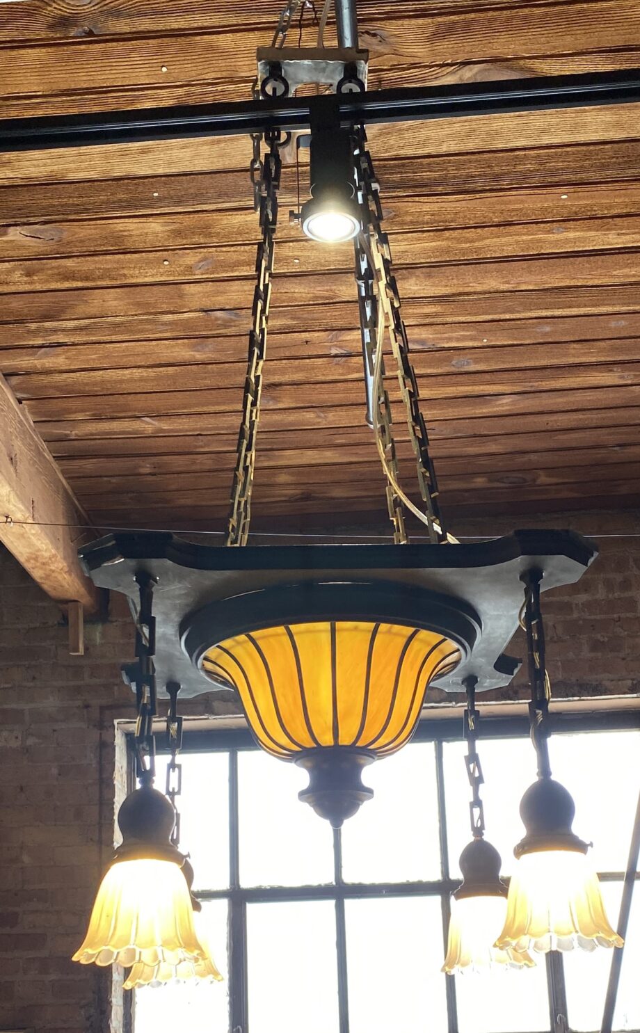 5 Light Hanging Canopy w Gold Glass Center