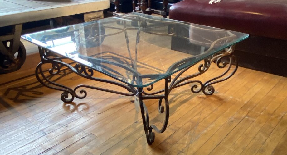 Glass Top Iron Scroll Base Large Coffee Table