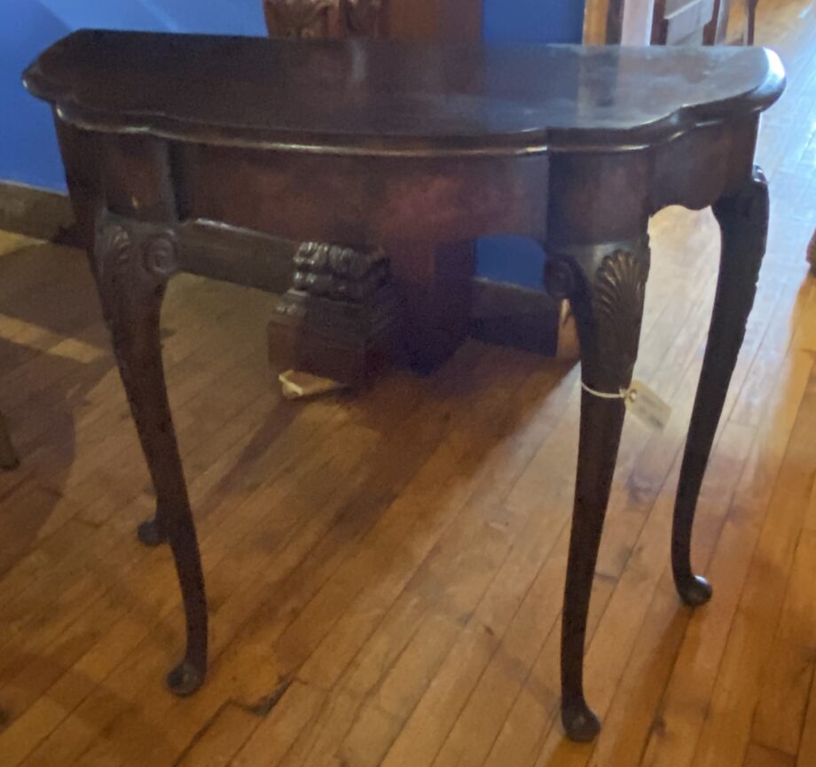 Dark Wood Half Table w Shell Carvings