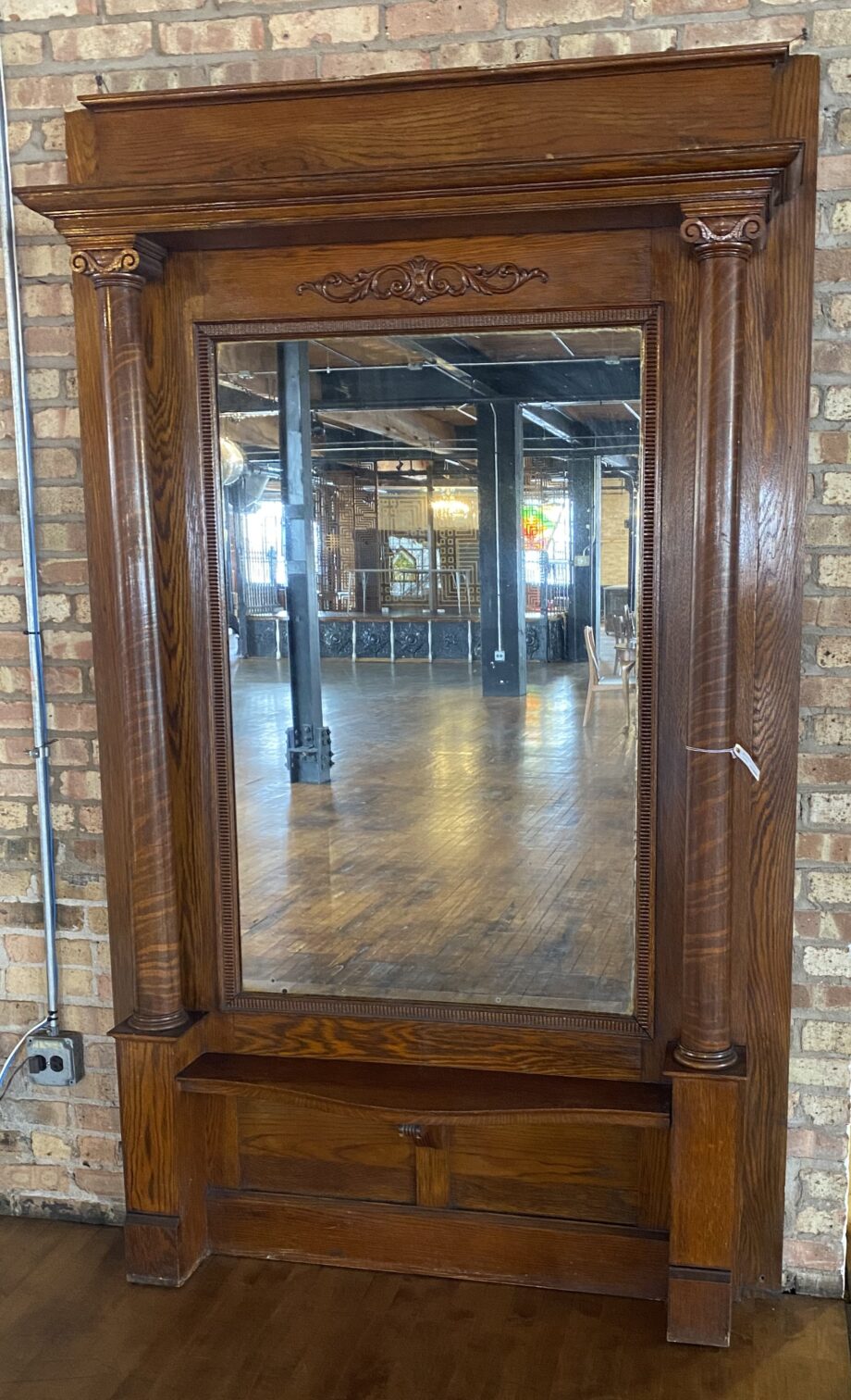 Dark Wood Pier Mirror w Burled Columns and Fleur Crown