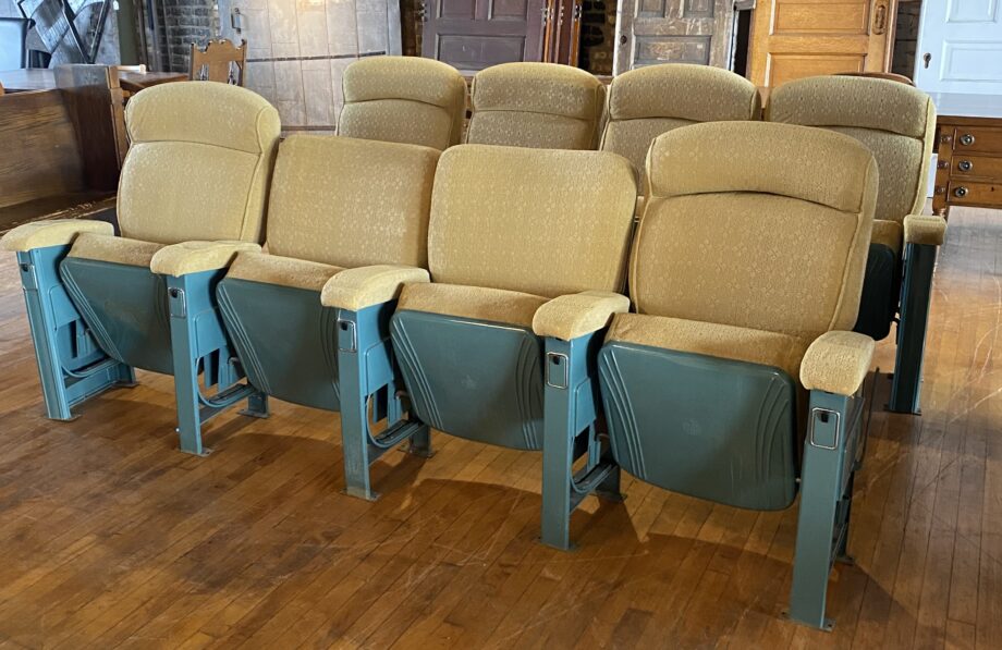 Haywood Wakefield Blue Base Rocking Theater Seats w Ashtray